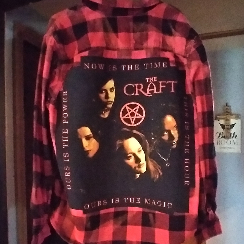 upcycled bleached flannel shirt w/ custom THE CRAFT MOVIE back patch